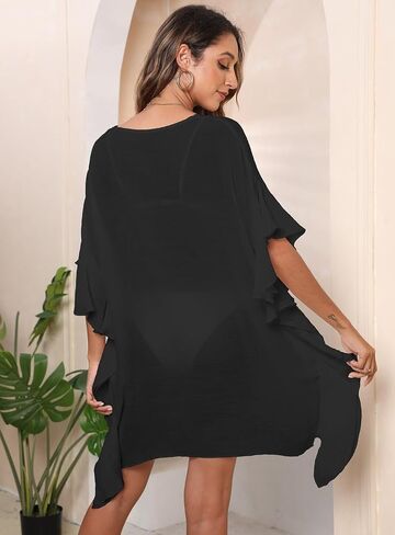 Ferand Women's Ruffle Beach Bathing Suit Cover Up Tops for Swimwear Casual Tunic Dress in Saudi Arabia