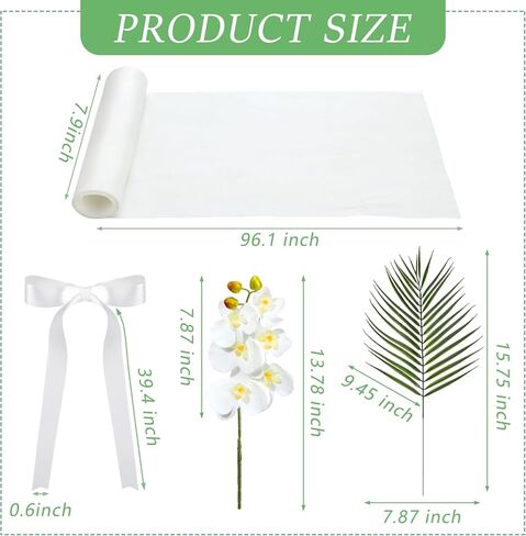 12 مجموعة من ديكورات كراسي ممر الزفاف لحفلات الزفاف وزهور ديكور من الشيفون أوشحة كرسي شيفون مع سيقان أوركيد صناعية وأوراق نخيل أريكا لكرسي الكنيسة الممر السائبة in Kuwait