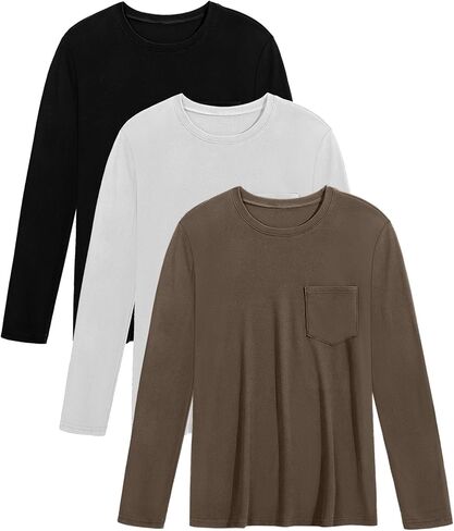 Riyiper 3 Pack Men's Long Sleeve Thermal T-Shirts with Pocket DE Velvet Crew Neck Casual Top Fall Winter Basic Tee in Kuwait