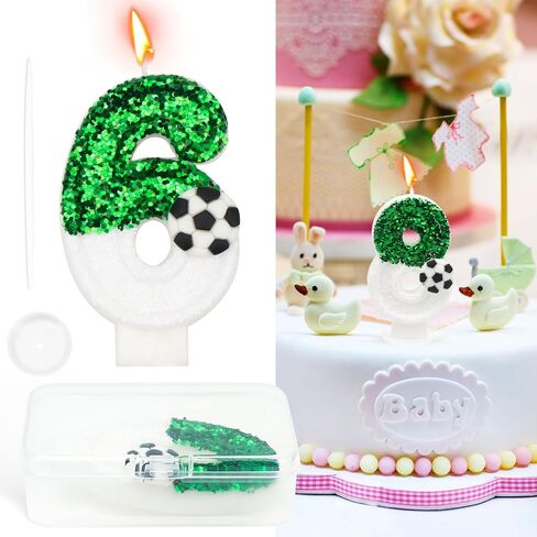 Soccer Birthday Candles, Birthday Number Candles,Glitter Number 6 Candle Cake Topper with Sequins for Anniversary Celebrations Soccer Supplies Party Decorations (Number 6) in Kuwait