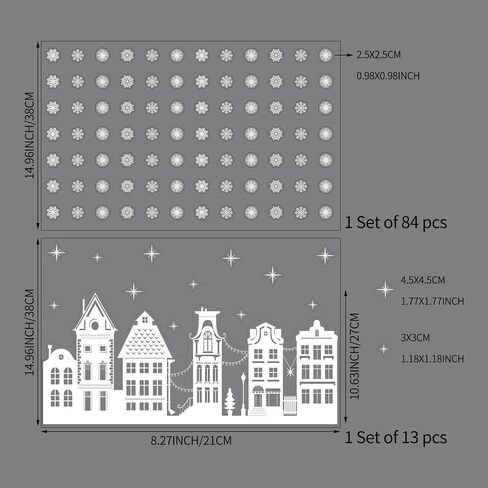 funlife Transparent Christmas Border Window Film, Decorative Double Sided Thickened Static Cling Glass Covering for Home Party Decor, White Sketch Winter Town with Snowflakes in Saudi Arabia
