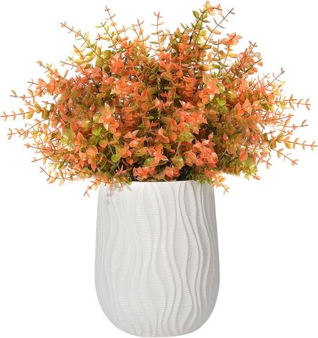 10 Bundles Artificial Fall Boxwood Shrubs, Faux Outdoor Indoor Plastic Plants UV Resistant No Fade Autumn Plants for Home Garden Patio Festival Thanksgiving Decoration (Green Orange) in Saudi Arabia