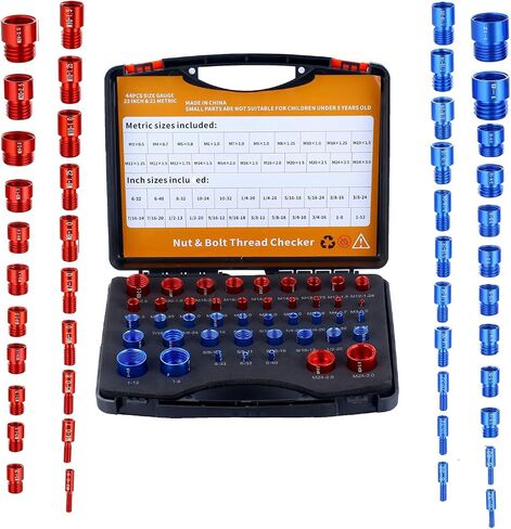 Nut and Bolt Fasteners,Nut and Bolt Thread Checker - 44 PCS Nut and Bolt Gauges Individually Housed in Case in Saudi Arabia