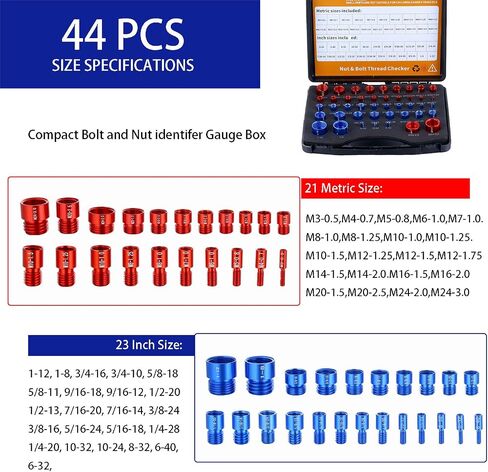 Nut and Bolt Fasteners,Nut and Bolt Thread Checker - 44 PCS Nut and Bolt Gauges Individually Housed in Case in Saudi Arabia