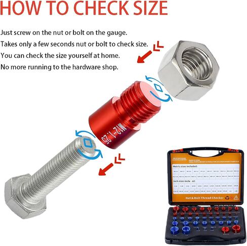 Nut and Bolt Fasteners,Nut and Bolt Thread Checker - 44 PCS Nut and Bolt Gauges Individually Housed in Case in Saudi Arabia