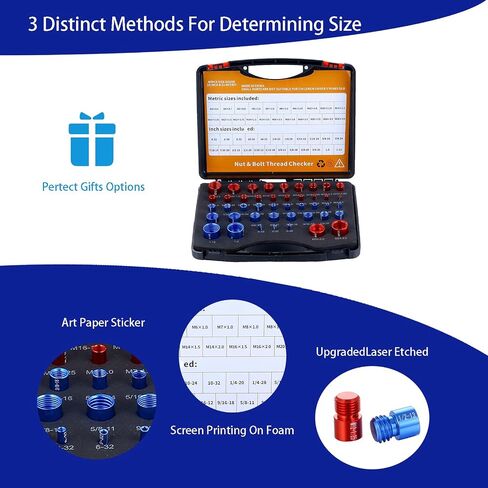 Nut and Bolt Fasteners,Nut and Bolt Thread Checker - 44 PCS Nut and Bolt Gauges Individually Housed in Case in Saudi Arabia