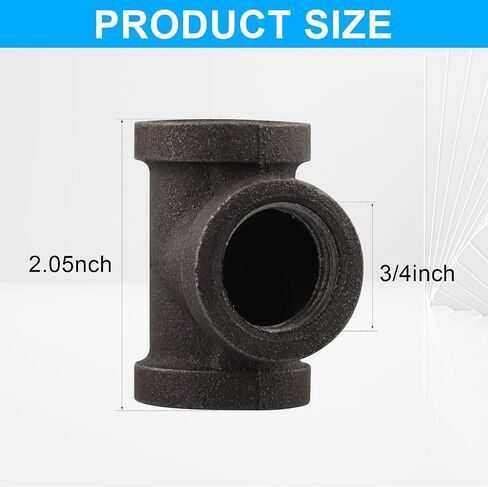 10 Pack 1/2 inches Malleable Cast Iron Pipe Tees, Industrial Pipe Flanges for Threaded Black Pipes and Fittings, DIY Steampunk Industrial Vintage Style. in Saudi Arabia