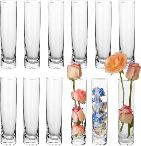 Glass Cylinder Vases for Centerpieces, Set of 12 Clear Small vases,Handmade Slim Flower Vases Wedding Table Decor for Single Rose vases Bulk, Home Aesthetic Desk Decor, Party Decorations,7.5" in Saudi Arabia