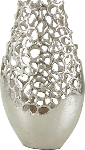 Deco 79 Aluminum Metal Decorative Vase Rounded Centerpiece Vase with Freeform Open Lattice Work, Vase for Home Decoration 9" x 4" x 15", Silver in Saudi Arabia