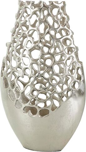 Deco 79 Aluminum Metal Decorative Vase Rounded Centerpiece Vase with Freeform Open Lattice Work, Vase for Home Decoration 9" x 4" x 15", Silver in Saudi Arabia