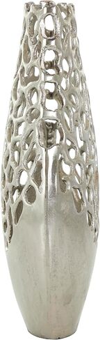 Deco 79 Aluminum Metal Decorative Vase Rounded Centerpiece Vase with Freeform Open Lattice Work, Vase for Home Decoration 9" x 4" x 15", Silver in Saudi Arabia