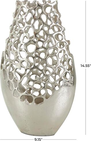 Deco 79 Aluminum Metal Decorative Vase Rounded Centerpiece Vase with Freeform Open Lattice Work, Vase for Home Decoration 9" x 4" x 15", Silver in Saudi Arabia