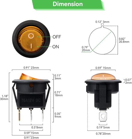 8Pcs Round Boat Rocker Switch 12V 16A SPST On/Off Switch with LED Light for Car Boat Marine RV (4 Color) in Kuwait