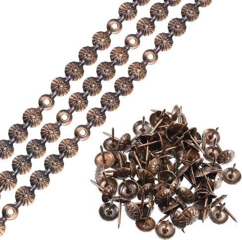 uxcell 3Pcs Upholstery Tacks Strips, 1Meter Flower Decorative Nail Trims for Sofa Headboard Chair Furniture with Upholstery Nails (11mm Bronze) in Saudi Arabia