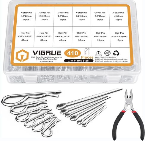 مجموعة متنوعة من دبابيس كوتر مكونة من 410 قطعة، ومشابك دبوس R مع زردية، ومجموعة دبابيس كوتر صغيرة من الفولاذ المطلي بالزنك للمقطورة وجزازة العشب والشاحنة in Kuwait