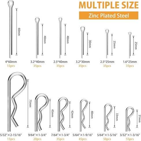 مجموعة متنوعة من دبابيس كوتر مكونة من 410 قطعة، ومشابك دبوس R مع زردية، ومجموعة دبابيس كوتر صغيرة من الفولاذ المطلي بالزنك للمقطورة وجزازة العشب والشاحنة in Kuwait