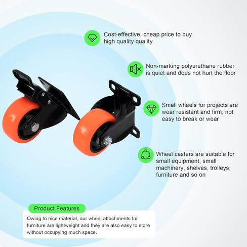 XIKE 4 PCS Orange 4 inch Heavy Duty Caster Wheels PU Rubber Swivel Casters with Top Plate & Strong Bearing (2 Fixed Directions 2 Arbitrary Directions) in Saudi Arabia