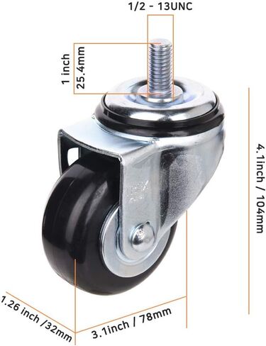 [T-REX CASTER] Easy Install, 3inch Heavy Duty Casters, All Swivel 1/2-13UNC *1 Stem Caster with Polyurethane Wheel. Load Capacity - 750 Lbs Per Caster (Pack of 4) Unversal Fit. T503S-2(D/B) LN in Saudi Arabia