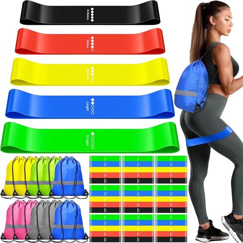 60 Pcs Workout Loop Resistance Bands Bulk, Gym Elastic Bands Set for Fitness Sport Class Students Members Gift Physical, 5 Pieces Each Set, with Large Drawstring Backpack Bags in Saudi Arabia