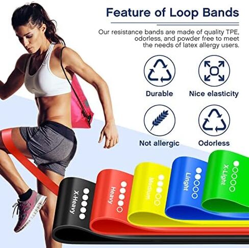 60 Pcs Workout Loop Resistance Bands Bulk, Gym Elastic Bands Set for Fitness Sport Class Students Members Gift Physical, 5 Pieces Each Set, with Large Drawstring Backpack Bags in Saudi Arabia