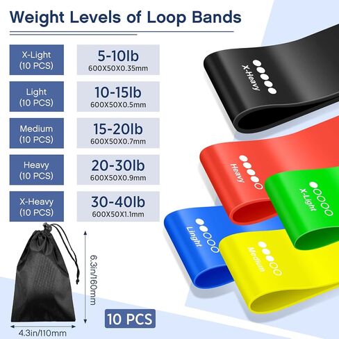 60 Pcs Workout Loop Resistance Bands Bulk, Gym Elastic Bands Set for Fitness Sport Class Students Members Gift Physical, 5 Pieces Each Set, with Large Drawstring Backpack Bags in Saudi Arabia