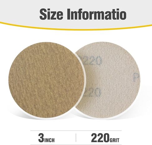 3 Inch Sanding Disc 50 PCS Gold Hook and Loop No Hole Sanding Discs 220 Grit Aluminum Oxide Orbital Sander Sandpaper for Wood Auto Body Paint Metal Polishing Use in Saudi Arabia
