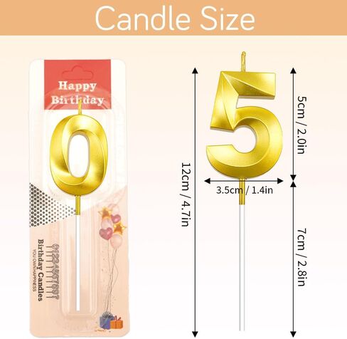 50th Birthday Candles, Gold Number Candles, 3D Design Cake Topper, Happy Birthday Cake Candles for Men Women Birthday Party Anniversary Celebration Wedding Anniversary Supplies Decoration Theme Party in Kuwait