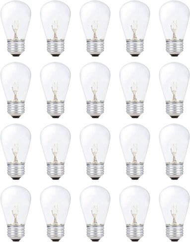 Simba Lighting String Light Outdoor S14 Replacement Bulb 11W E26 Medium Screw Base for Decorating Patio, Café, Pergola, Porch, Clear Glass, 11 Watt 110V 120V, 2700K Warm White, Dimmable, 20 Pack in Kuwait