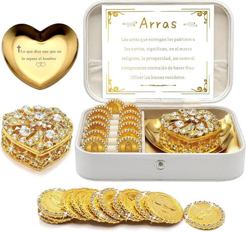 Arras Para Boda Catolica, Wedding Coins Arras De Boda Set with 13 Virgen De Guadalupe Aras Coins and Decoracion Box for Ceremony. (Heart-Shaped) in Saudi Arabia