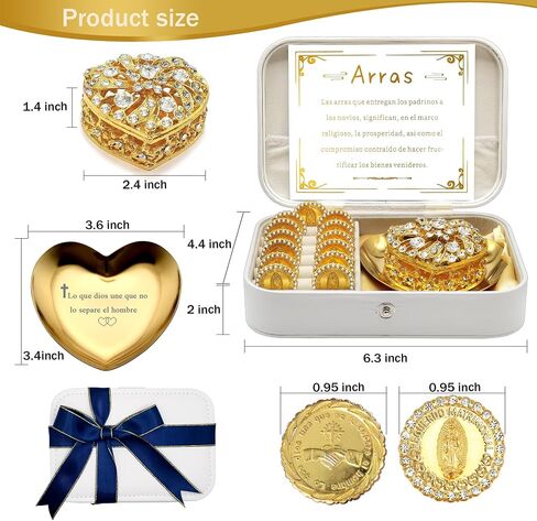 Arras Para Boda Catolica, Wedding Coins Arras De Boda Set with 13 Virgen De Guadalupe Aras Coins and Decoracion Box for Ceremony. (Heart-Shaped) in Saudi Arabia