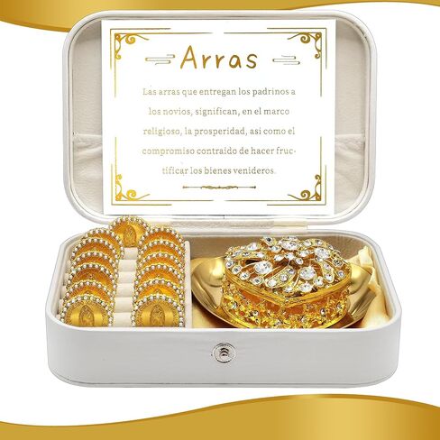 Arras Para Boda Catolica, Wedding Coins Arras De Boda Set with 13 Virgen De Guadalupe Aras Coins and Decoracion Box for Ceremony. (Heart-Shaped) in Saudi Arabia