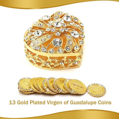 Arras Para Boda Catolica, Wedding Coins Arras De Boda Set with 13 Virgen De Guadalupe Aras Coins and Decoracion Box for Ceremony. (Heart-Shaped) in Saudi Arabia