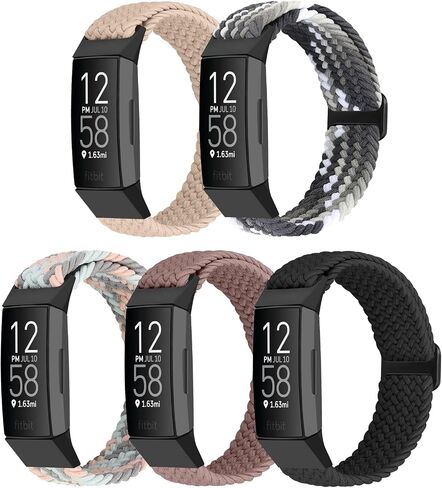 Braided Stretchy Solo Loop Compatible for Fitbit Charge 4 / Charge 3 / Charge 4 SE for Women Men, Nylon Elastic Straps Wristbands for Fitbit Charge 4, 5 Packs in Saudi Arabia