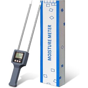 Portable Hay Moisture Meter Tester - Long Probe Type Digital Moisture Analyzer for Forage, Bale, and Agricultural Applications, with Red LED Threshold Warning and Auto Temperature Compensation