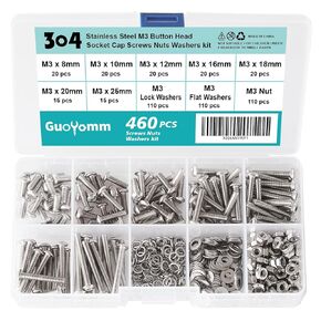 200 PCS M4 x 30mm 35mm 40mm 45mm 50mm, Button Head Socket Cap Screws Bolts Washers Nuts Kit, Stainless Steel 304, Metric Allen Hex Drive, Fully Threaded