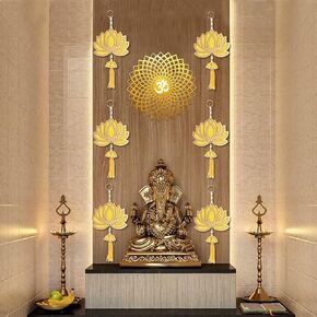 SAJTOX Lotus Hangings for Decoration Floral Wall Hangings for Temple Decor Pooja Room Decoration Items Back Dropper Showpiece for Home Decor (Pack of 6, 10 INCH Long Each) Yellow