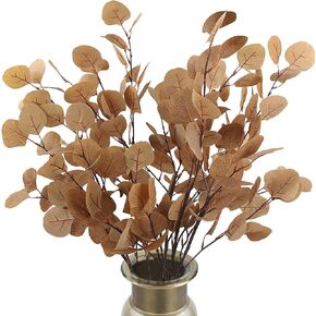 Rinlong 35 Inch Artificial Eucalyptus Stems Fake Fall Foliage Leaves Eucalyptus Branches Autumn Leaves Faux Fall Floral Stems Greenery Artificial Fall Flowers for Decoration Mordern Fall Decor