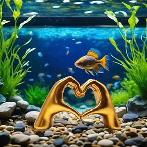 Oooct Fish Tank Heart Hands Sculpture Decor, Small Gold Resin Betta Fish Tank Ornament, Tank Aquarium Terrarium Decorative Accessories 2.8″ H