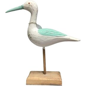 The Bridge Collection: 10-Inch Wooden Seabird Sculpture on Stand - Nautical Shore Bird Beach House Decoration, Coastal Seagull Figurine for Bird and Beach Lovers Alike (White/Teal)