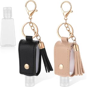 2 PCS Small Hand Sanitizer with Keychain, Portable Empty Travel Bottle Refillable Containers 1oz/30ml Squeeze Bottles for Toiletry Lotion Liquid Soap Shampoo(Black+Khaki)