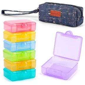 Natural Cork Bag Pill Organizer 1 Times a Day,Exquisite Handbag Designed with 7pcs Large Capacity Pill Cases .(Blue)