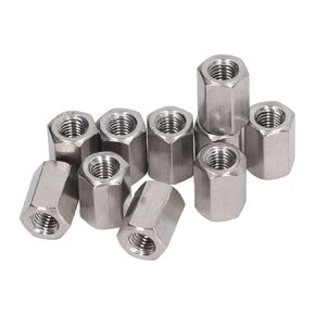 Pack of 10 M10 x 1.5-Pitch 25mm Length Metric Hex Coupling Nut 304 Stainless Steel Fully Threaded