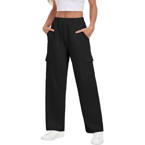IWOLLENCE Womens Cargo Sweatpants Baggy Wide Straight Leg Sweats Pants with Pockets