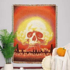 Halloween Skull Blanket Halloween Decor Blanket Tapestry Home Floor Mat Jacquard Thread Blanket Multi-Functional Blanket Office Nap Air Conditioning Blanket Sofa Blanket Camping Blanket