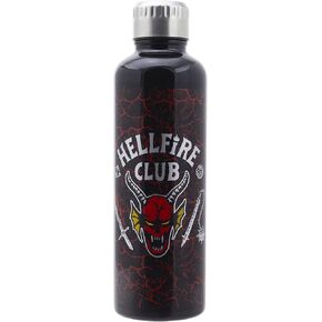 Paladone Stranger Things Hellfire Club Metal Water Bottle | Horror Movie Merchandise Stainless Steel Waterbottle with Lid | 500ml 16 fl oz, Black/Multicolor