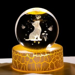2.36in. Miniatured Butterfly with A Flower Birthday Christmas for Women Girlfriend, 3D Glass Engraved Cute Butterfly K9 Crystal Ball with Light Base for Home Office Decoration
