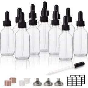 12p, 2oz Dropper Bottle, Glass Bottle, Small Glass Bottles with Lids Clear Glass Jars