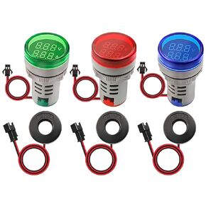 3pcs AC AC Volt Amp Meter Voltage Current Monitor Digital LED Display Voltmeter Detetor Red Green Blue Signal Indicator Light Panel