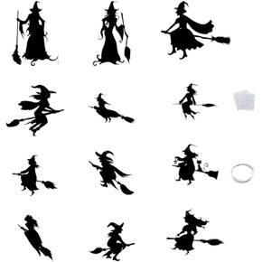 Halloween Wall Decals 1 Set Halloween Witch Window Clings Flying Witch on Broom Wall Decals Scary Witch Silhouette Halloween Stickers for Window Witch Scary Stickers