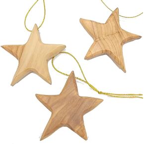 Handcrafted Olive Wood Star Ornaments for Christmas - Set of 3 Artisanal 2.56" x 2.76" Tree Decorations, Rustic Eco-Friendly Holiday Decor, Festive Wooden Accents for Seasonal Charm